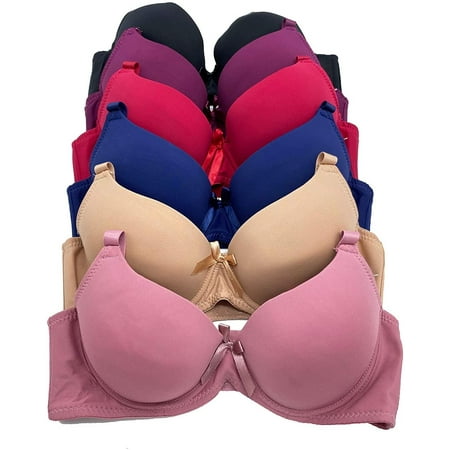 

6 pcs Max Lift Power Wired Add 2 Cup Sizes T-Shirt Double Push Up Bra (32B)