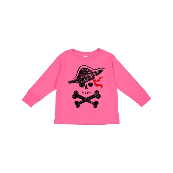 Inktastic Grunge Pirate Skull and Cross Bones Boys or Girls Long Sleeve Toddler T-Shirt