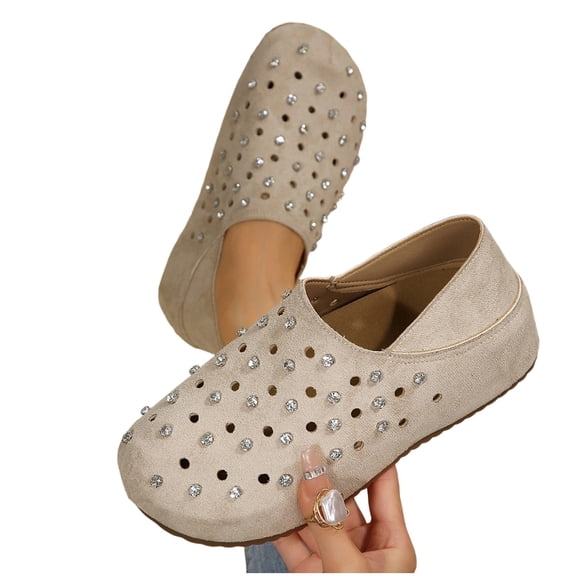 Flats for Women Round Closed Toe Mules Slip On Cork Footbed Sandals Soft Orthopedic Shoes Beige 5.5