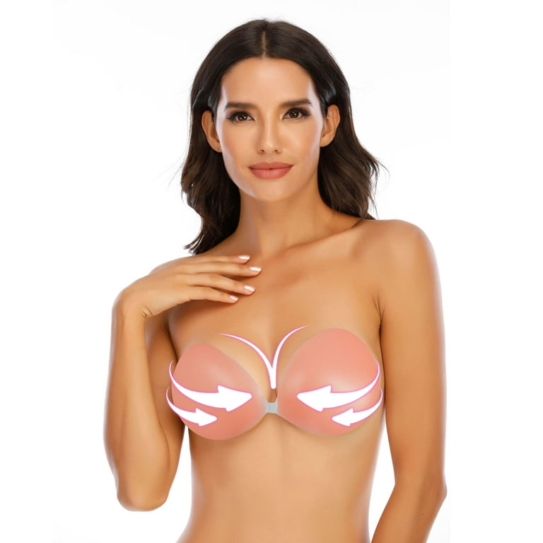 Dicasser 1 Pair Adhesive Bra Strapless Sticky Invisible Push up Silicone  Bra for Backless Dress 