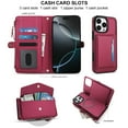 thumbnail image 6 of Designed for iPhone 11 Multi-Function Wallet Phone Case,With Shoulder Strap&Wrist Strap,Cash Pocket&Card Slots,Zipper Purse,Magnetic Detachable PU Leather Flip Phone Case,Red, 6 of 9