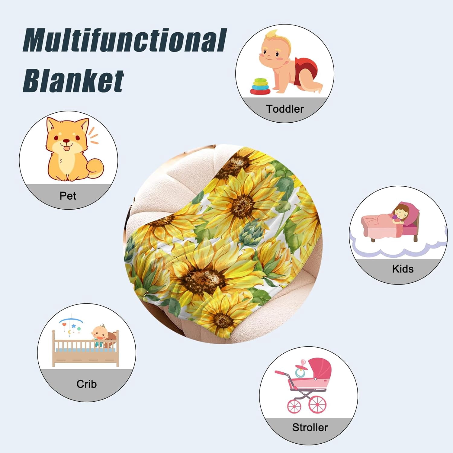 Sunflower Throw Blanket for Kids Small Spring Summer Floral Blanket Girls Boys Child Baby Bed Soft Fuzzy Plush Fleece Blanket Yellow Flower Couch Sofa Decorative Blanket 40x50