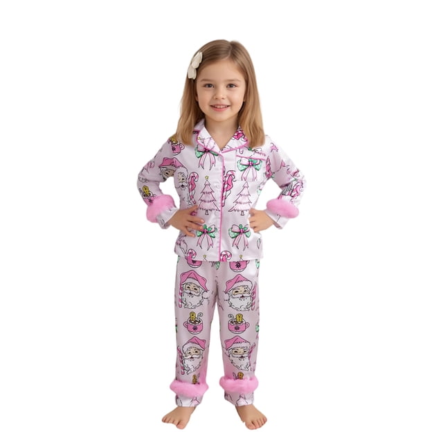 Pyjama Maman et Moi Imprimé Père Noël Manches Longues Col à Revers Hauts Pantalons
