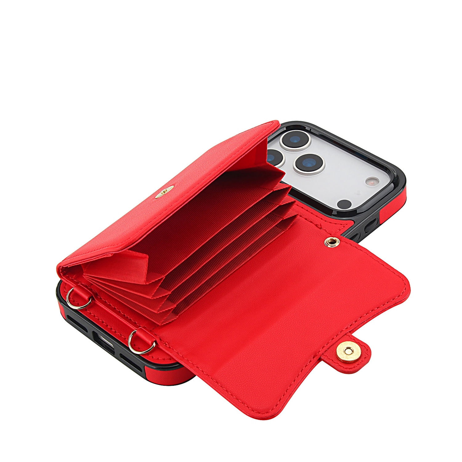8-Card Holder Case with Crossbody Strap for iPhone 17 Pro - Red