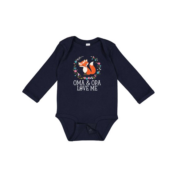 Inktastic Oma and Opa Love Me Girls Cute Fox Girls Long Sleeve Baby Bodysuit