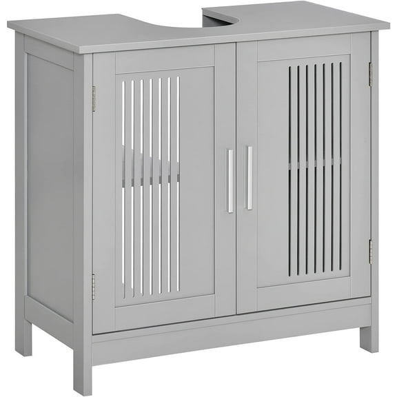 Modern Under Sink Cabinet with 2 Doors, Pedestal Under Sink Bathroom Cupboard, Bathroom Vanity Cabinet with Adjustable Shelves, Gray