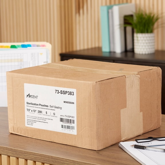 McKesson Argent Sure-Check Self-Sealing Sterilization Pouch, Transparent/Blue, 7 1/2 in x 13 in, 200 Count, 5 Packs, 1000 Total