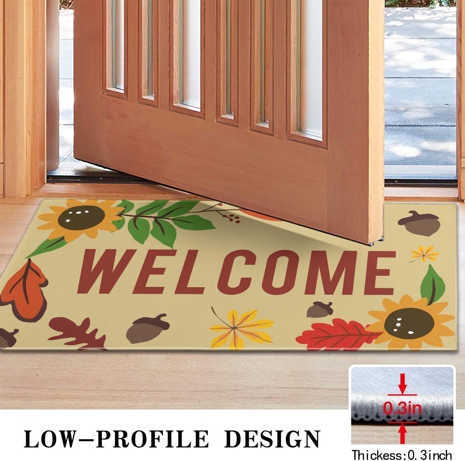 Maple Rug Sunflower Leaf Rugs Fall Door Mat Floor Door Rug Outdoor & Indoor Rugs for Front Door Patio Non-Slip Rubber Entrance DoorMats 30" X 17"