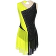 thumbnail image 4 of Aiihoo Womens Figure Skating Dance Dress Sparkly Color Block Sleeveless Skirted Leotard Dress Fluorescent Yellow M, 4 of 7