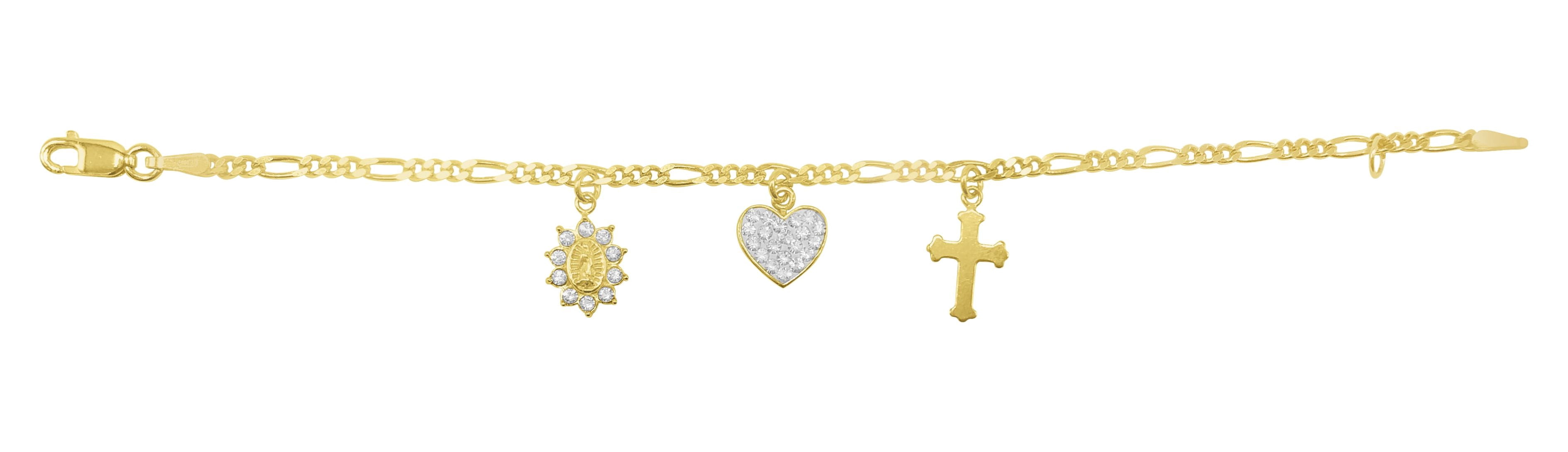 Brilliance Fine Jewelry 14K Gold Plated Sterling Silver Crystal Charms Children’s Figaro Bracelet