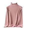 thumbnail image 5 of Ladies' Fashion Solid Color Fleece Ruffled Mock Neck Pullover Waveselvedge Half High Neck Long Sleeve Thickened Top, 5 of 5