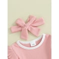 thumbnail image 4 of Infant Baby Girls Summer Outfits Contrast Colors Ribbed Short Sleeve Romper and Shorts Headband Set, 4 of 8