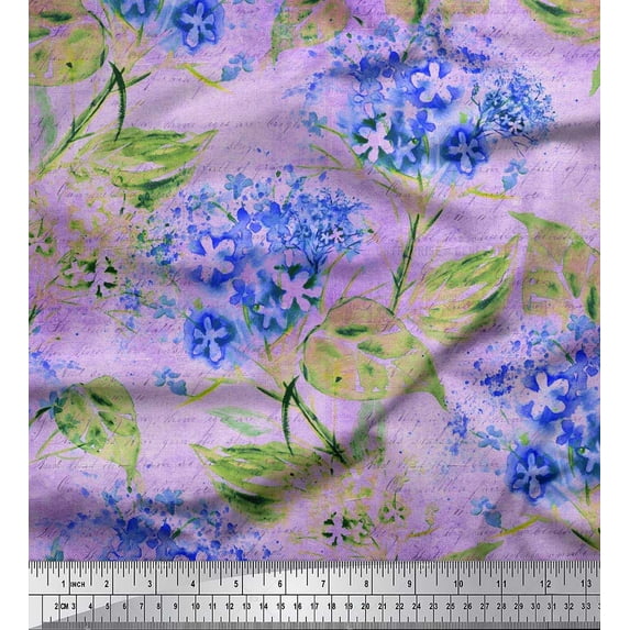 Soimoi Japan Crepe Satin Fabric Flower & Leaves Watercolor Print Fabric by The Yard 42 Inch Wide
