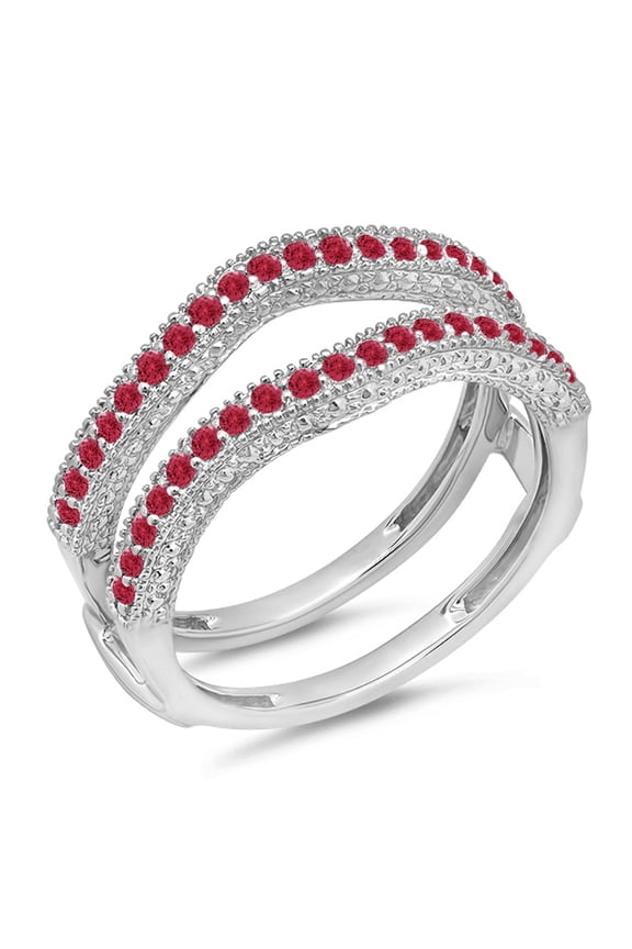 Collection 0.45 Carat (ctw) 14k Red Ruby Diamond Wedding Millgrain Guard Ring 1/2 CT, White Gold, Size 7