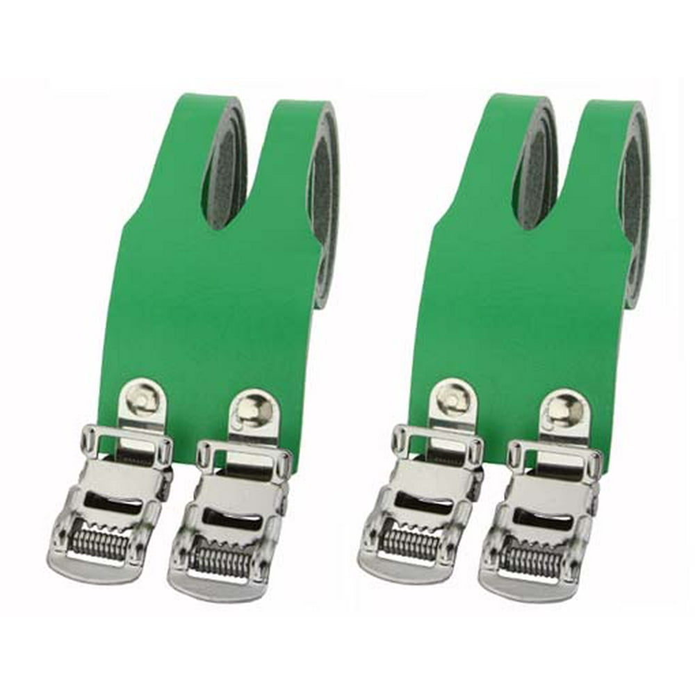 Leather Double Toe Straps Green. Bike pedal strap, bicycle pedal strap