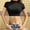 B#Black, variant on Women's Short Sleeve Fashion Casual Midriff-baring Top,Black,Size M,Women's Plus ,Young Adult Tops