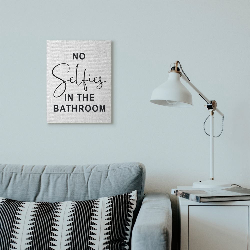 Stupell Industries No Selfies Funny Word Bathroom Black And White Design Canvas Wall Art by Lettered and Lined