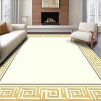 Flatwoven High Traffic Area Rug, Elegant Greek Key Geometric Motif, Non Slip, Stain Resistant, Washable Area Rugs for Living Room, Bedroom(Beige, 4X6)