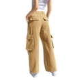 thumbnail image 4 of CPNG Teen Girls Solid Color Baggy Leg Wide Leg Cargo Denim Pants Trendy Loose Casual Denim High Waist Cargo Jeans(Khaki,12-13 Years), 4 of 8