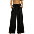 thumbnail image 3 of TaTaai Womens Wide Leg Pants Casual Loose Fit Cropped Trousers High Waist Adjustable Drawstring Ruffled Hem Breathable for Beach Holiday Gift, 3 of 7