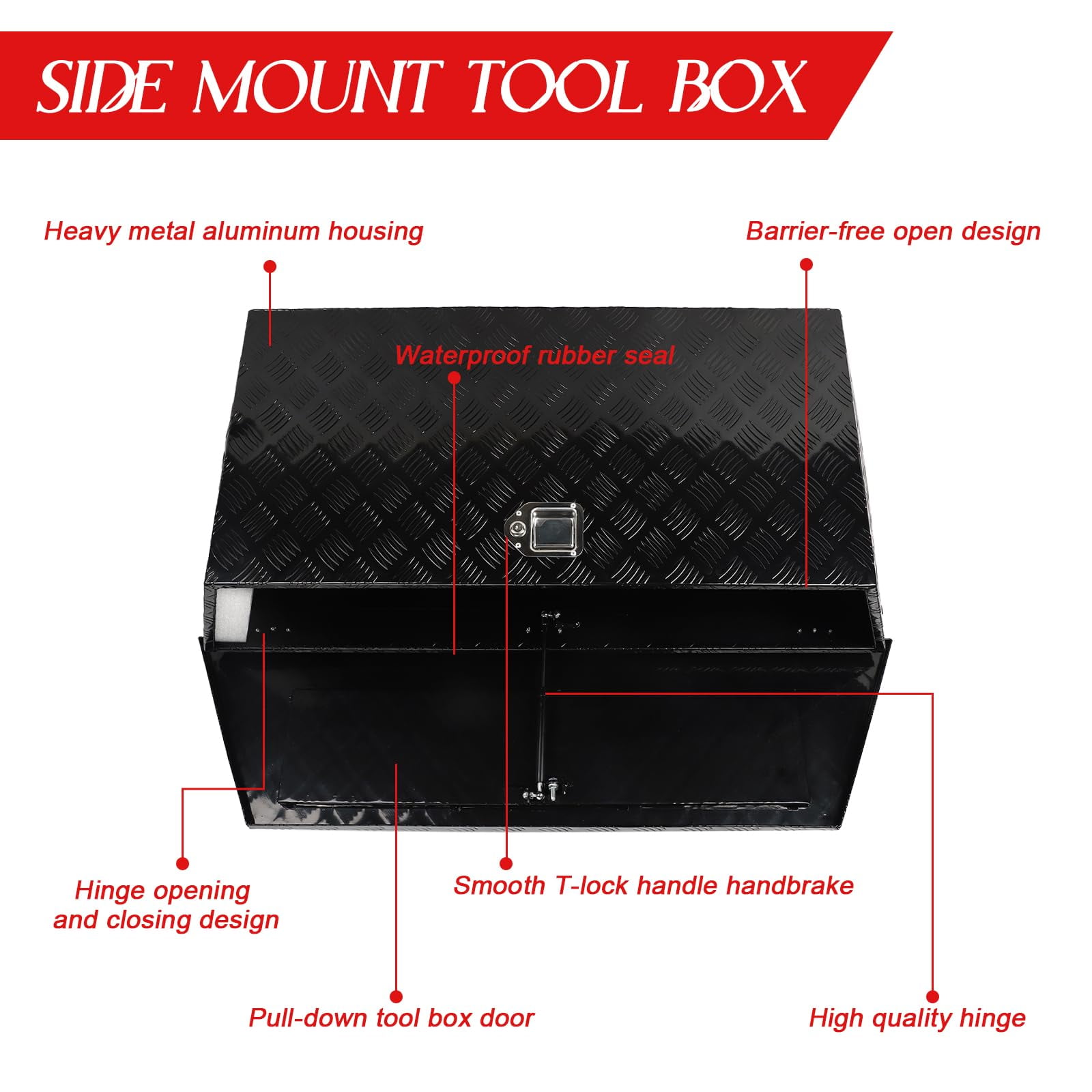 Confote 49 Inch Aluminum Trailer Tongue Box Truck Tool Box with Lock & Keys, Black