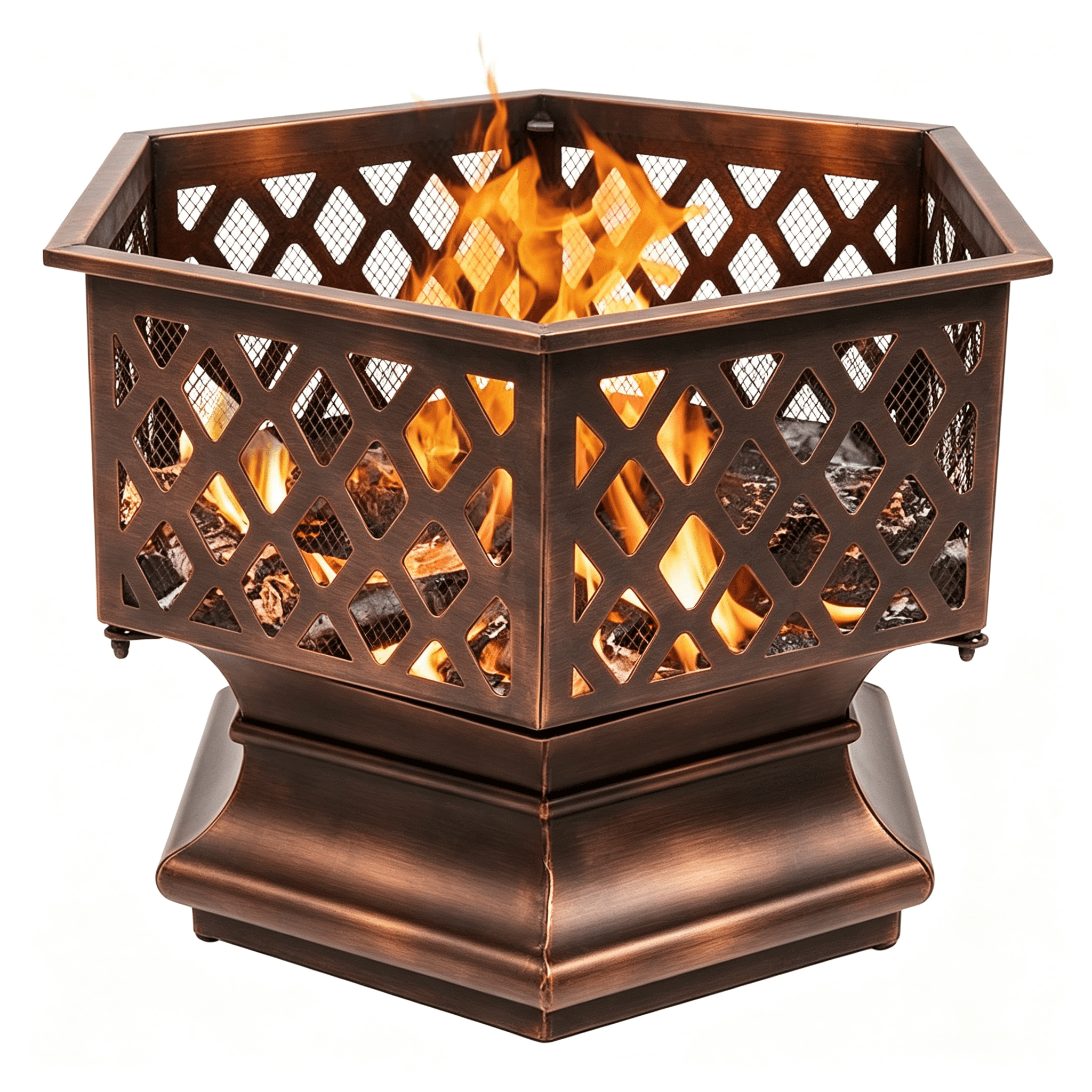 22" Hexagonal Shaped Iron Brazier Wood Burning Fire Pit Decoration for Backyard Poolside