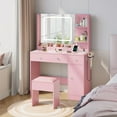 thumbnail image 4 of Satifur Vanity Desk with Mirror & Lights, GRWM Vanity Table with Drawers & Storage Shelves, Makeup Dressing Table with Stool & Charging, Pink, 4 of 9