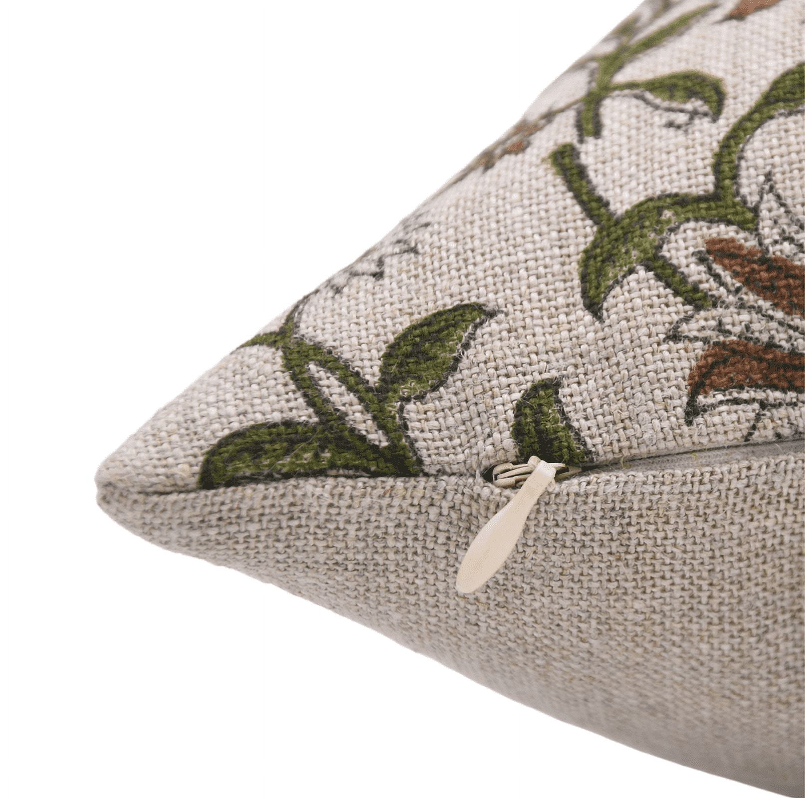 Fabdivine Hand Block Print Linen Pillow Cover 14x14 Green Floral Boho Farmhouse Cushion