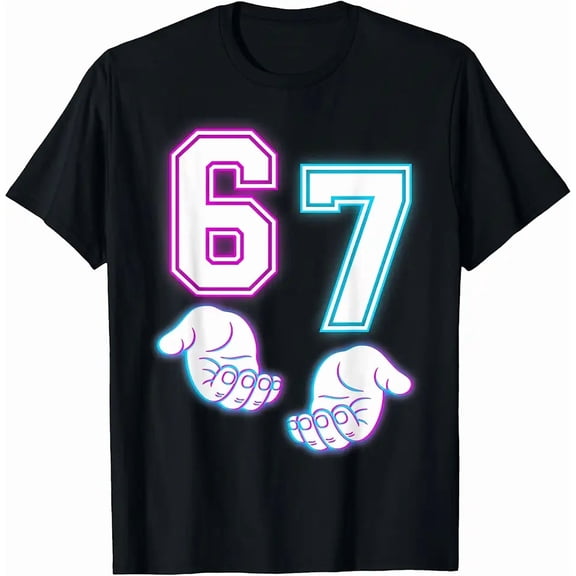 Funny Six Seven 6 7 Meme Gen Alpha Slang 6 7 Glowing Hands T-Shirt