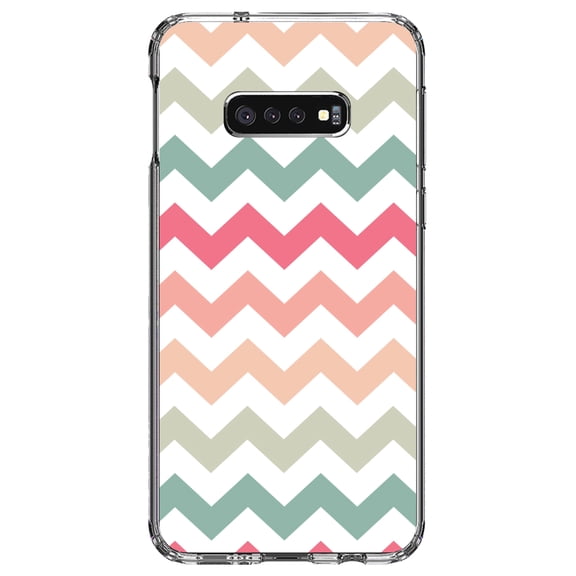 DistinctInk Clear Shockproof Hybrid Case for Samsung Galaxy S10e (5.8" Screen) - TPU Bumper, Acrylic Back, Tempered Glass Screen Protector - Pastel Chevron Wave Stripes - Stripes Pattern