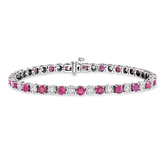 Ross-Simons 6.25 ct. t.w. Ruby and 1.00 ct. t.w. Diamond Tennis Bracelet in Sterling Silver, Women's, Adult