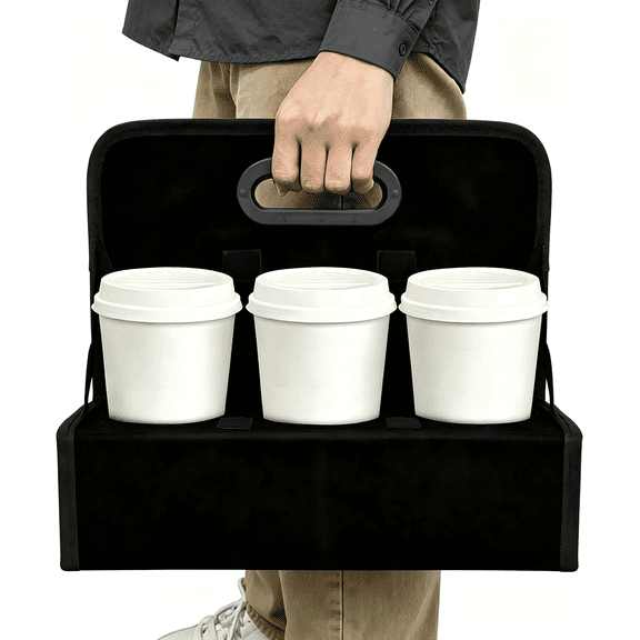 Drink Carrier, Portable 6-Cup Beverage Carrier – Collapsible Reusable Drink Holder with Handle for Coffee, Cans, Wine & Takeout