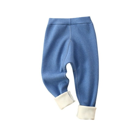 

FLVPOV Winter Boys Girls Sweatpants Kids Casual Thick Fleece Lined Warm Pants Elastic Waist Tapered Trousers Light Blue 130