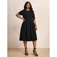 thumbnail image 4 of Black Plus Size Fit & Flare Dress For Triangle Shape Women Office Party Elegant Midi Dress, 4 of 8