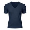 thumbnail image 4 of LEKWK V Neck T-Shirts for men Short Sleeve Casual Summer Tops Slim Fit Muscle Athletic Shirts Lightweight Breathable Basic Pullover Tees for Workout Gym Training Dark Blue XXL, 4 of 8