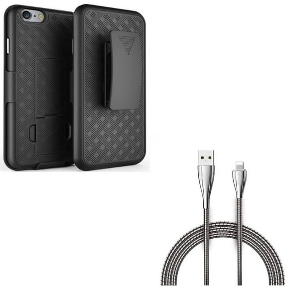 Case Belt Clip w Metal USB Cable for iPhone 8/7 - Holster Swivel Cover Kickstand Armor, 6ft Charger Cord Power Wire Braided for iPhone 8/7 Models