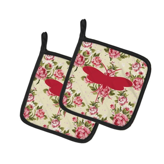 Caroline's Treasures BB1058-RS-YW-PTHD Moth Shabby Chic Yellow Roses Pair of Pot Holders , 7.5HX7.5W, multicolor