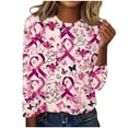 thumbnail image 2 of Royisotas Summer Womens Plus Tops Long Sleeve Casual Breast Cancer Awareness Day Hot Pink Shirts for Women Loose Crew Neck Tshirts, 2 of 4