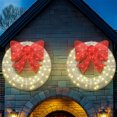 thumbnail image 2 of Cvortll 35in Pre-Lit Outdoor Christmas Wreath Decoration, LED Metal Holiday Decor Christmas Wreaths for Front Door, w/ 90 Lights, Bow - White & Red, 2 of 9