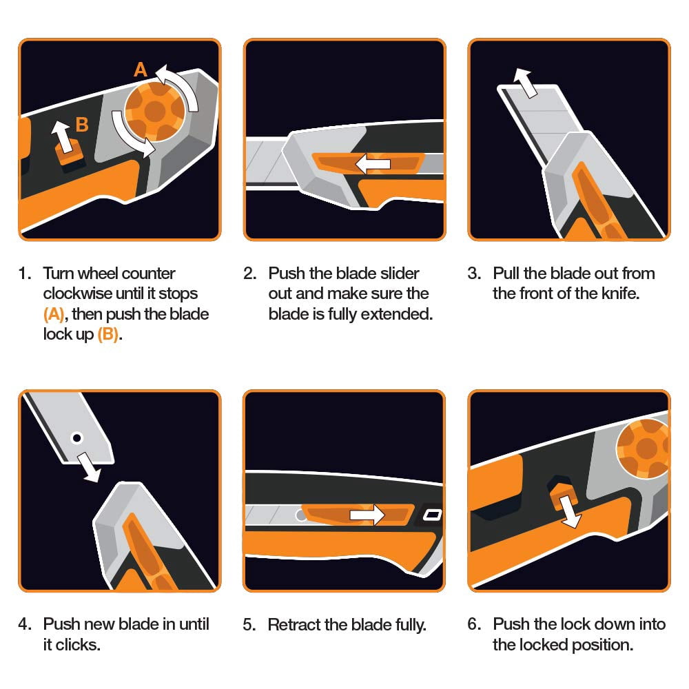 Fiskars 2829471 6 in. Pro Retractable Snap-Off Utility Knife - 6 Point, Orange