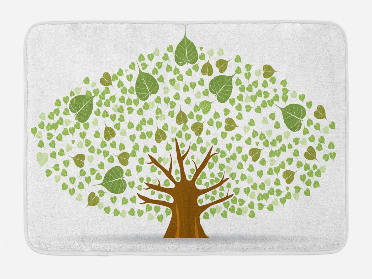 Tree Bath Mat, Sacred Fig Bodhi Tree Illustration Full of Leaves