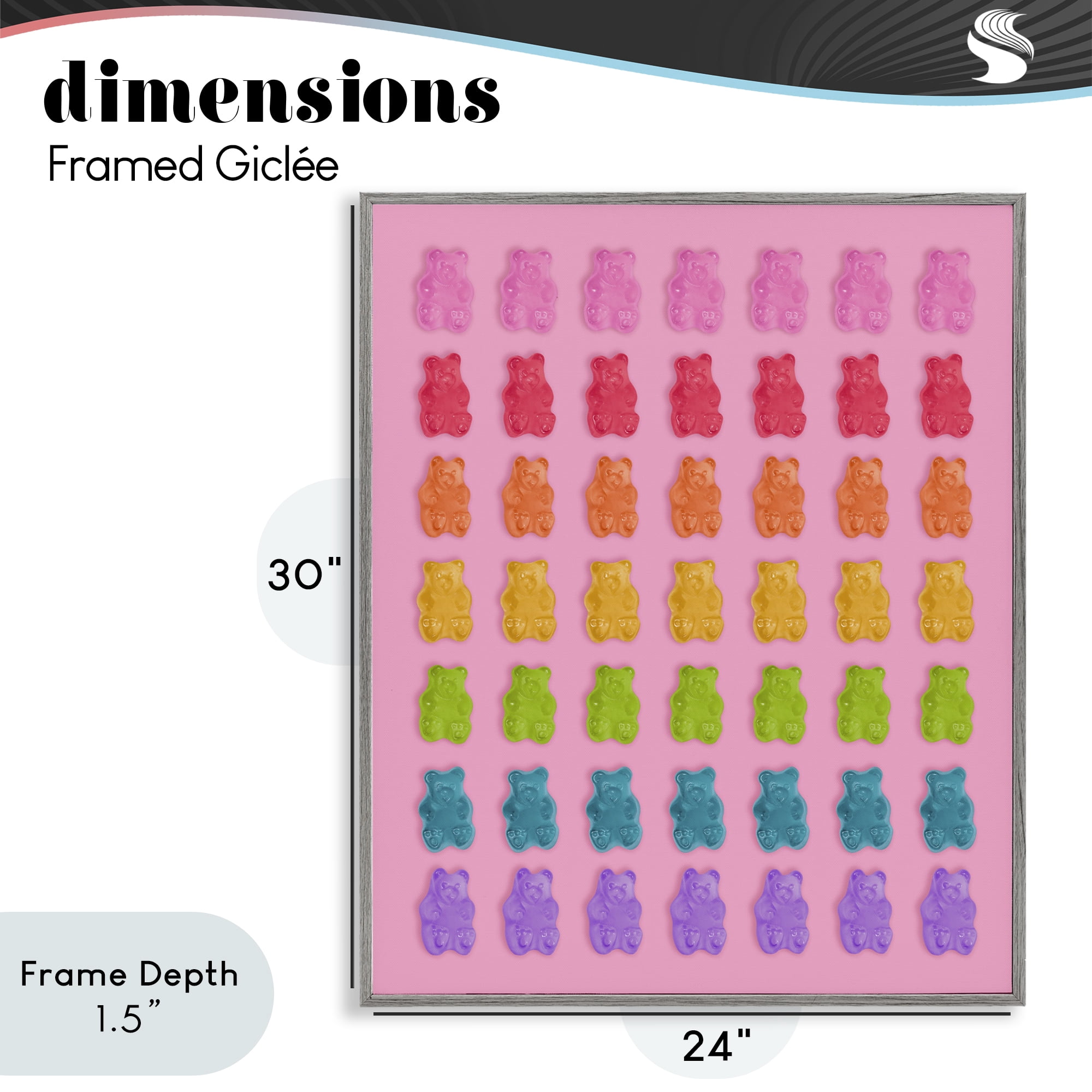 Stupell Industries Rainbow Candy Bears on Pink Gray Framed Giclee Art, design by LISH Creative