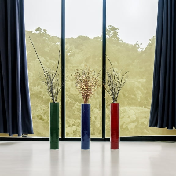 Tall Decorative Contemporary Bamboo Display Floor Vase Cylinder Shape, 30 Inch