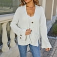 thumbnail image 2 of Fall Sweaters for Women 2025 Loose Fit V Neck Long Sleeve Solid Color Button Knit Sweater with Pockets Soft Relaxed Women'sCardigan, 2 of 5