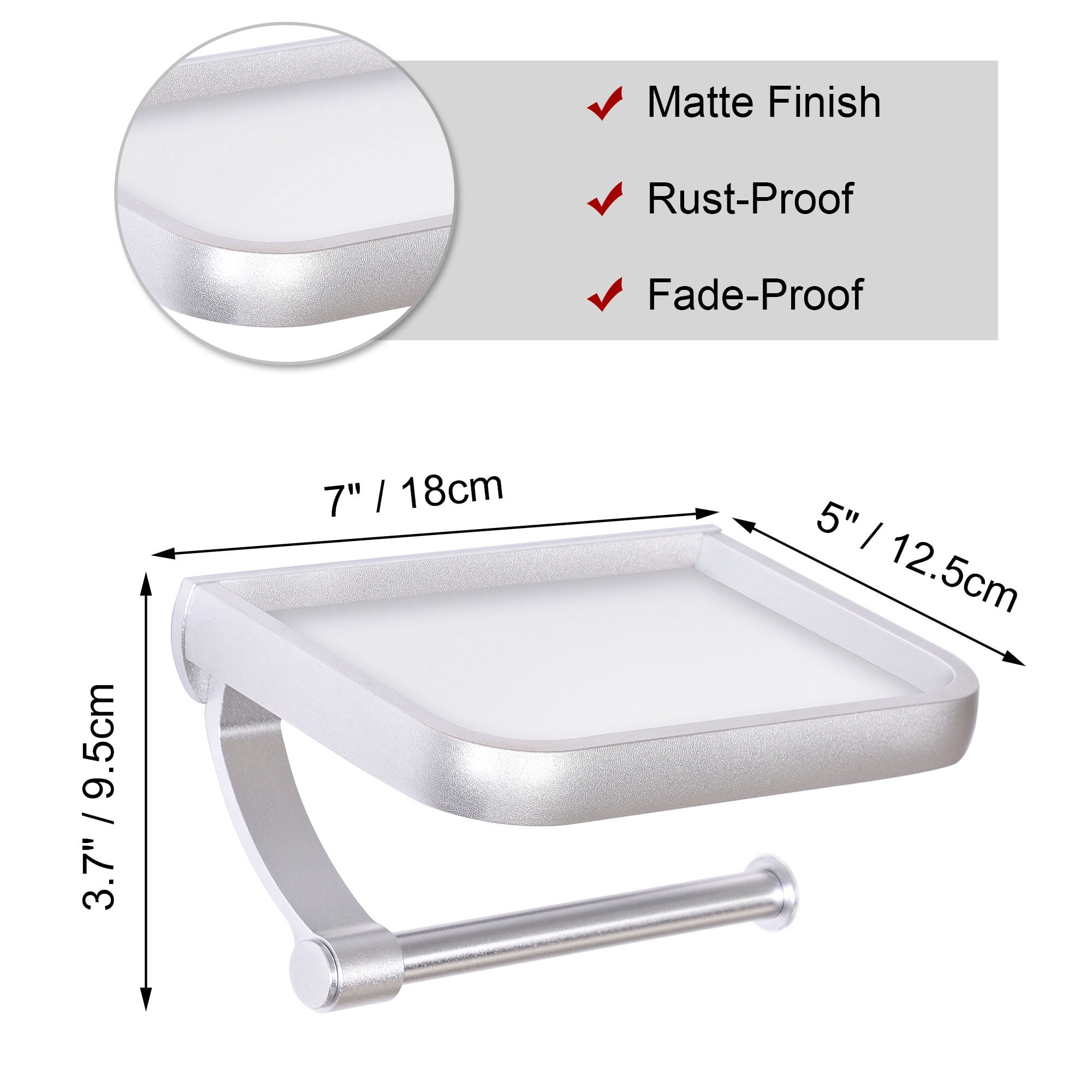 Uxcell Toilet Paper Tissue Holder with Phone Shelf Aluminum Alloy Matte Silver