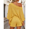 thumbnail image 5 of 2 PCS Off Shoulder Women's Outfits Sweater Sets Knit Top Shorts Matching Suits Cute Pajama Lounge Set, 5 of 6