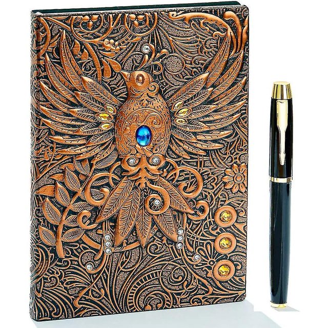 Diario de escritura de cuero en relieve de Phoenix vintage 3d, a5,200 páginas, cuaderno de cuaderno diario antiguo hecho a mano, diario de viaje y cuaderno para escribir, para mujeres kaili Sencillez