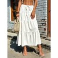 thumbnail image 5 of Women Solid High Waist Tiered Pleated A-Line Maxi Cake Skirt White M, 5 of 8