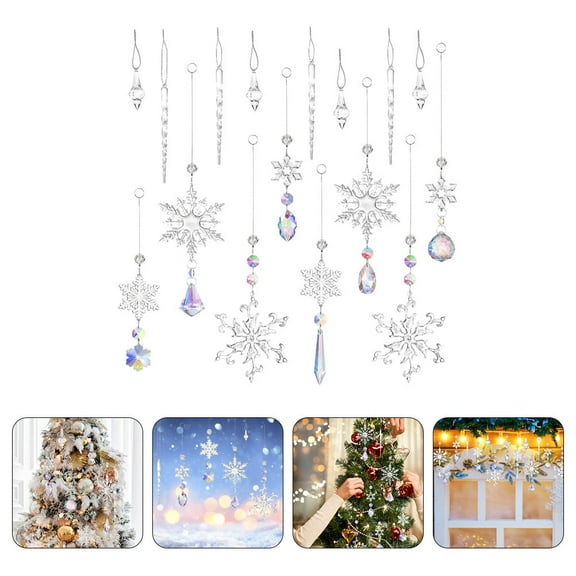 Soimiss Crystal Snowflake Ornament for Christmas Tree Decor with Sun Catcher 10 Pieces Silver