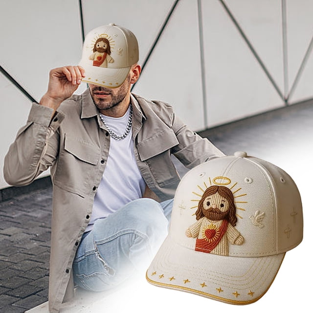 Gorra de béisbol del Sagrado Corazón, linda gorra blanca, linda gorra blanca de abanico, gorra blanca